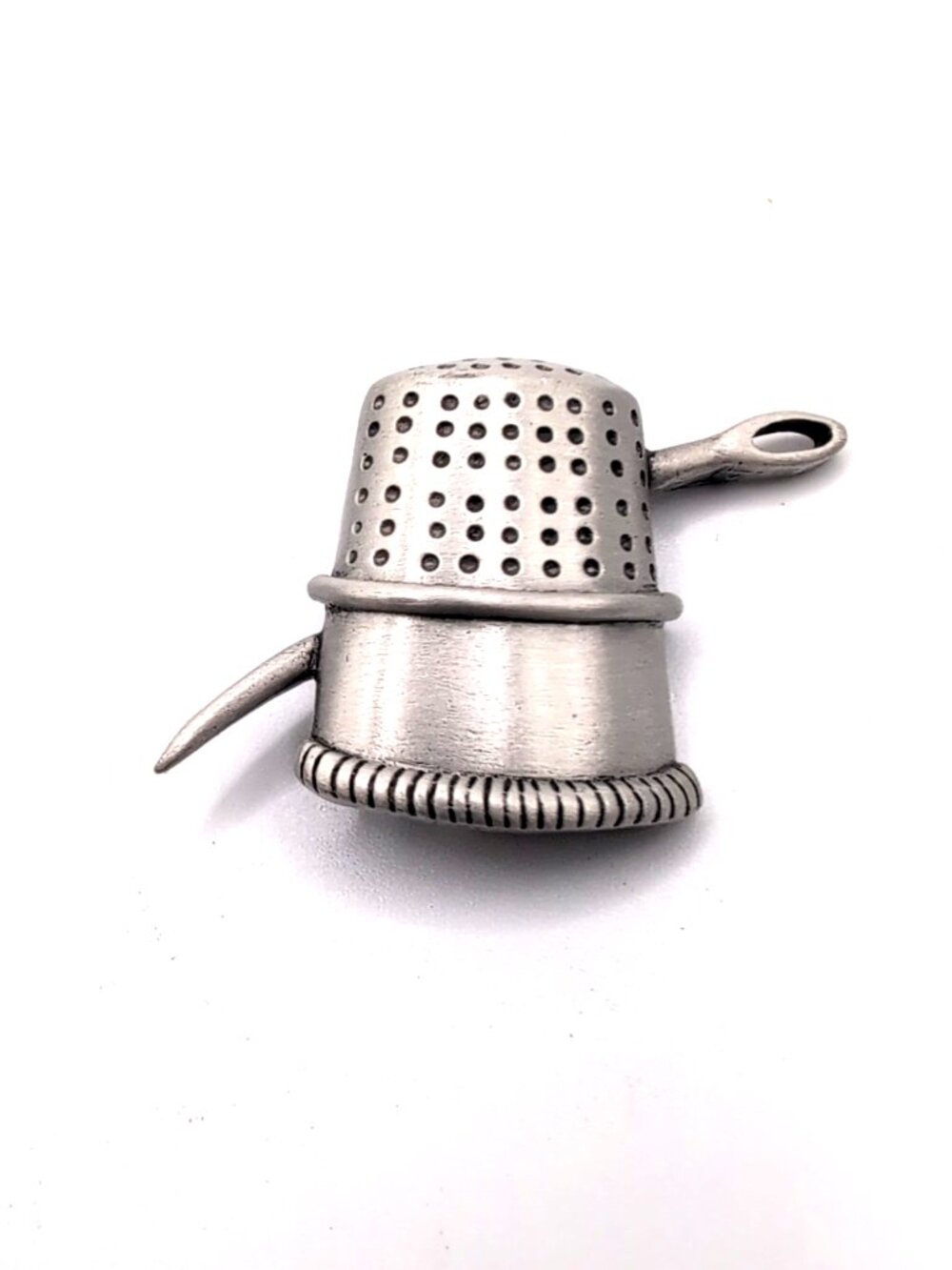 Vintage JJ Jonette Jewelry Pewter Thimble +Sewing Needle Brooch Signed No String